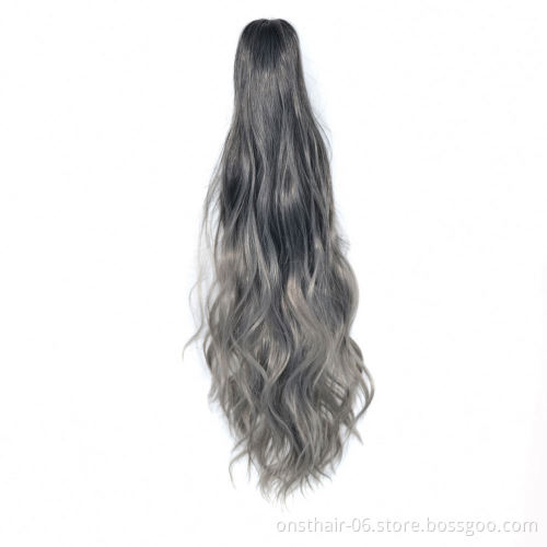 MYZYR Corn Wavy Long P Onytail Synthetic Hairpiece Wrap on Clip Hair Extensions Fack Hair Ombre Brown P Ony Tail Blonde 24INCH